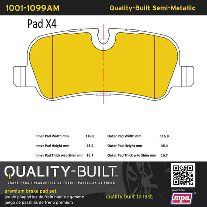 Quality-Built Quality-Built Premium Semi-Metallic Brake Pads w/ Hardware 1001-1099AM