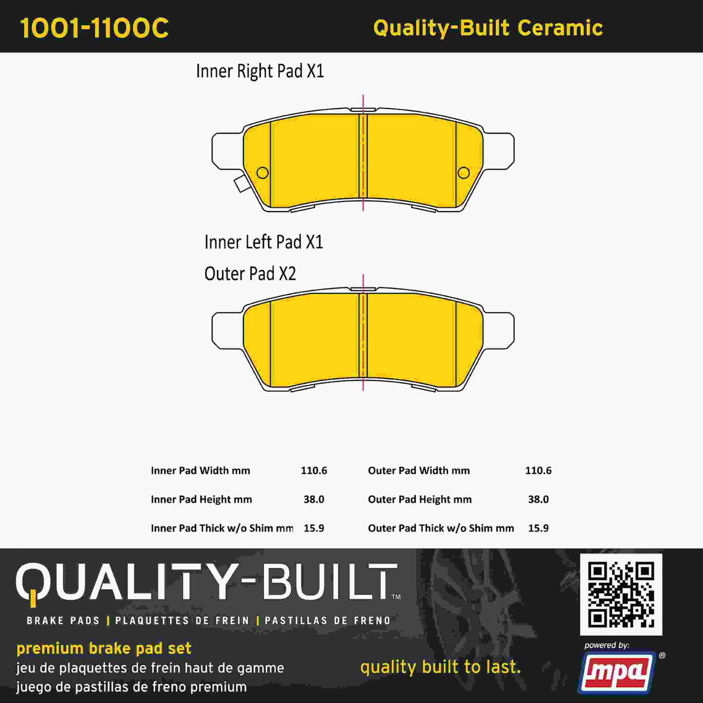 Quality-Built Quality-Built Premium Ceramic Brake Pads w/ Hardware 1001-1100C