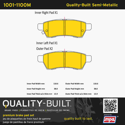 Quality-Built Quality-Built Premium Semi-Metallic Brake Pads w/ Hardware 1001-1100M