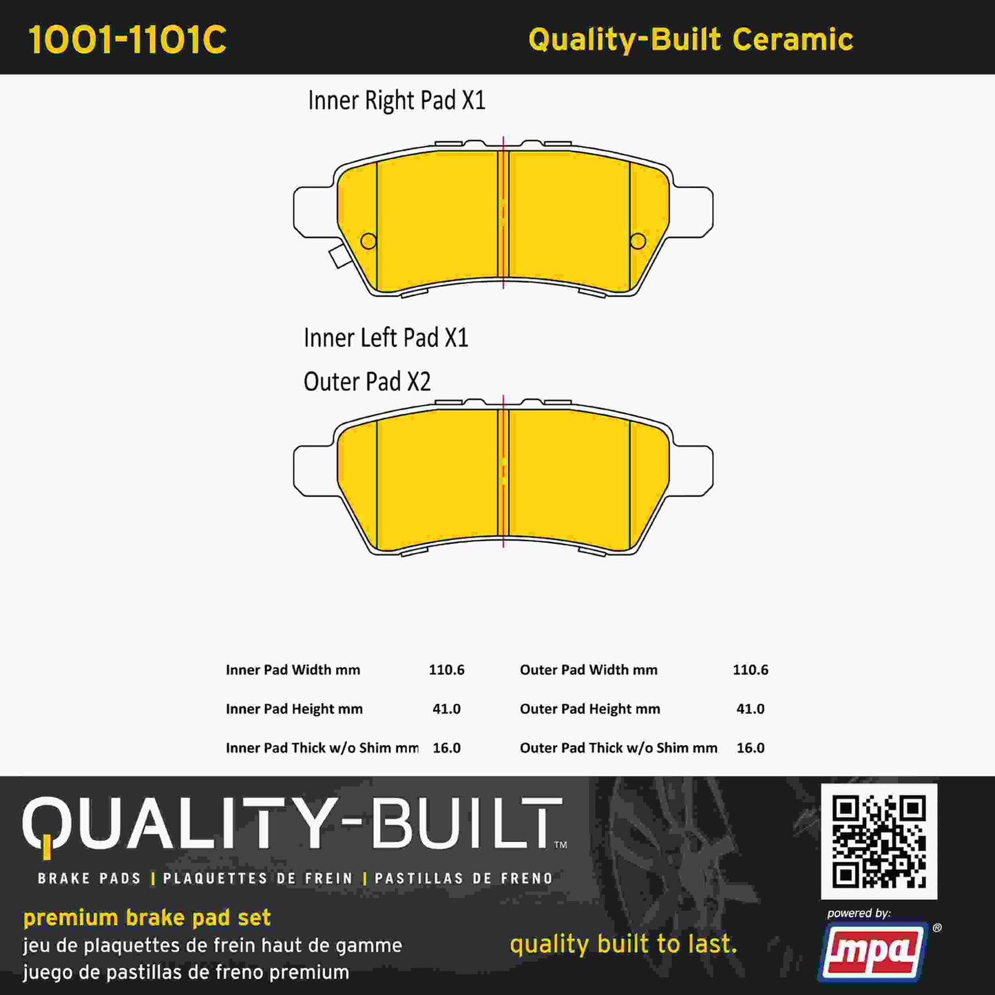 Quality-Built Quality-Built Premium Ceramic Brake Pads w/ Hardware 1001-1101C