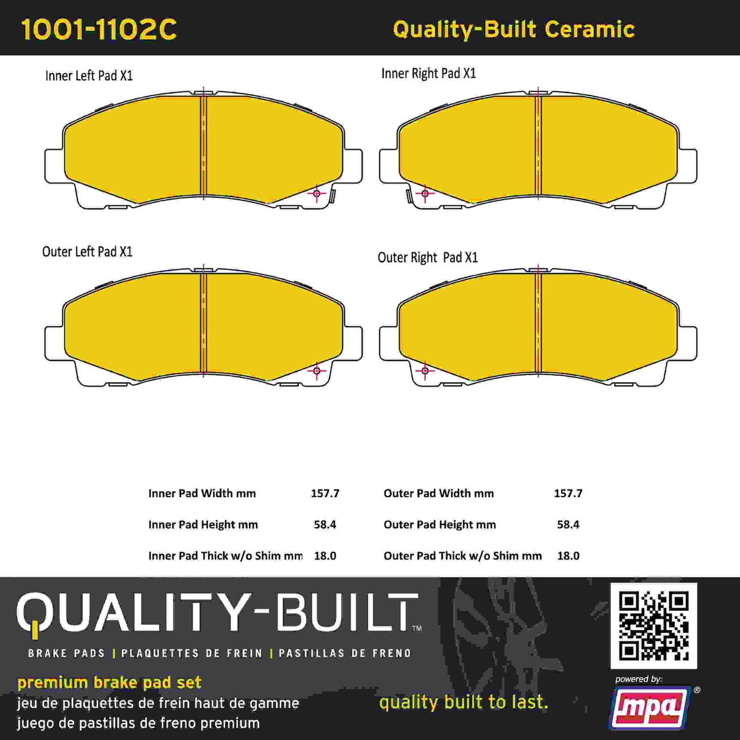 Quality-Built Quality-Built Premium Ceramic Brake Pads w/ Hardware 1001-1102C