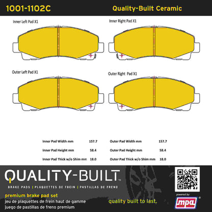 Quality-Built Quality-Built Premium Ceramic Brake Pads w/ Hardware 1001-1102C