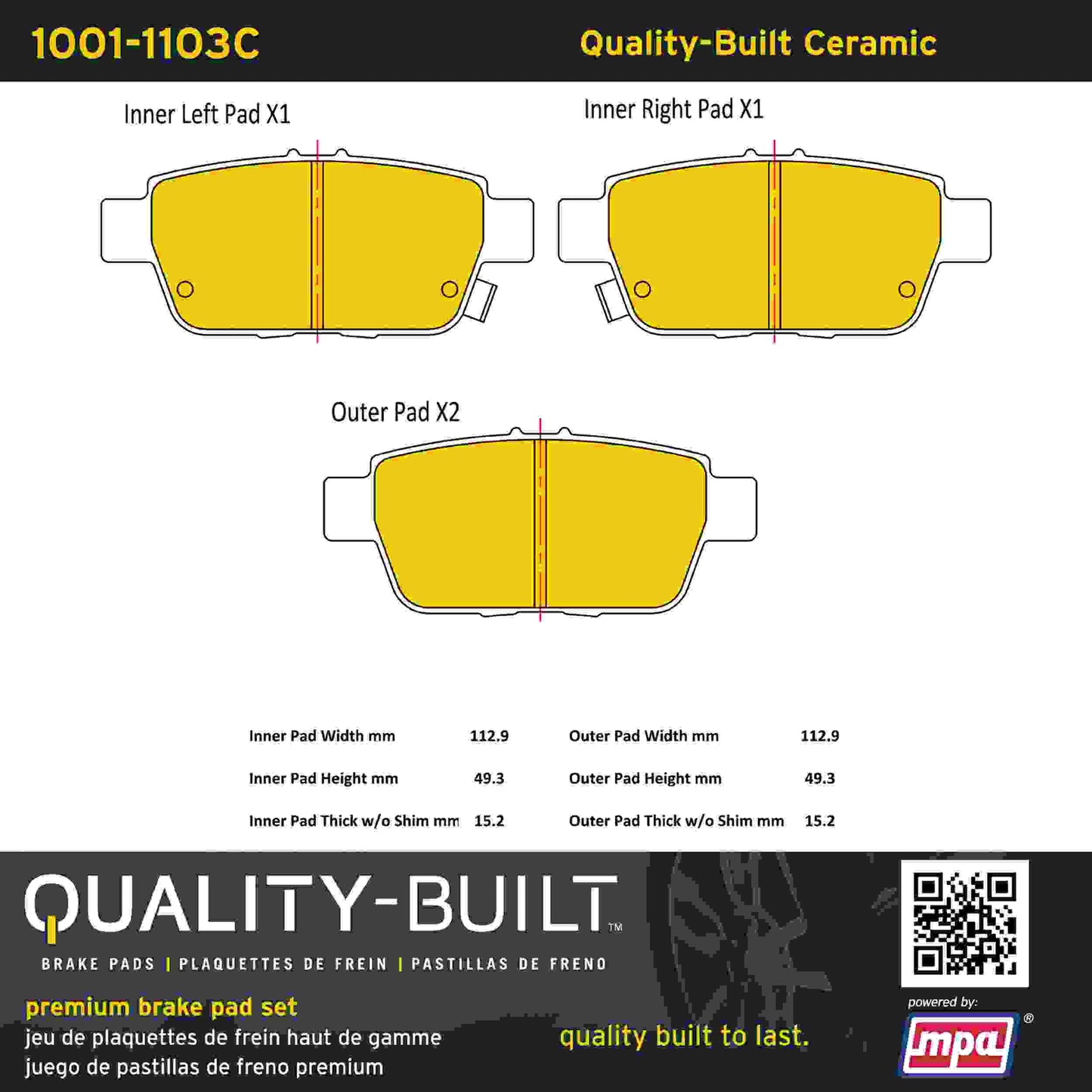 Quality-Built Quality-Built Premium Ceramic Brake Pads w/ Hardware 1001-1103C