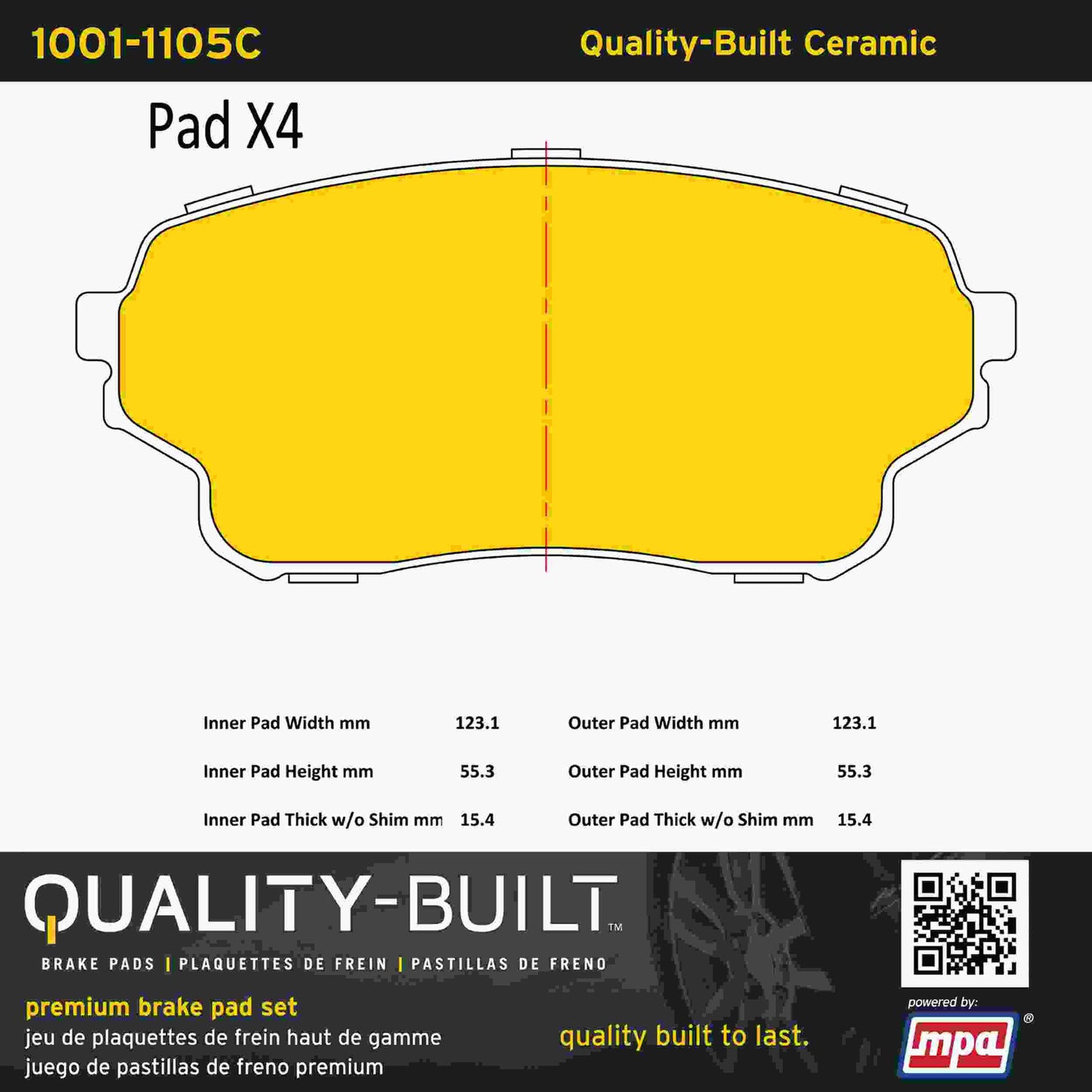 Quality-Built Quality-Built Premium Ceramic Brake Pads w/ Hardware 1001-1105C