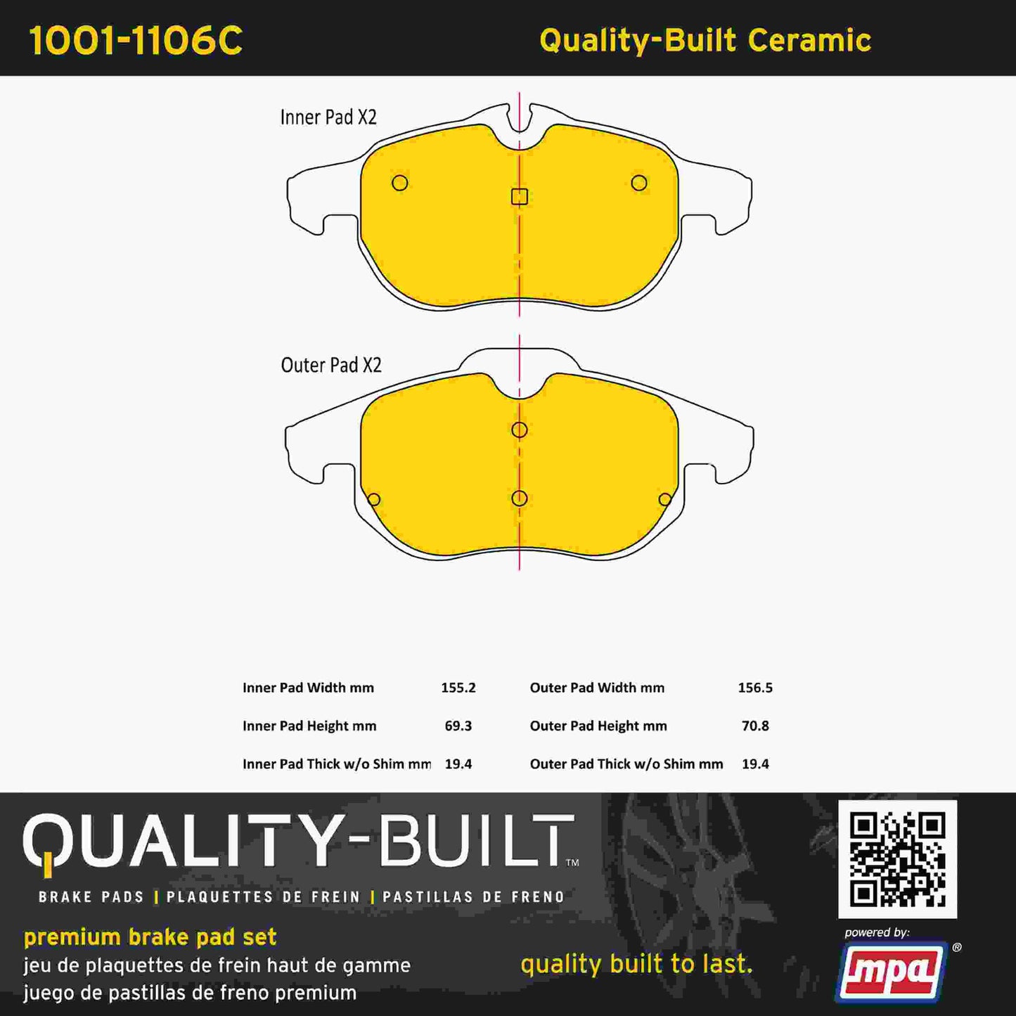 Quality-Built Quality-Built Premium Ceramic Brake Pads w/ Hardware 1001-1106C