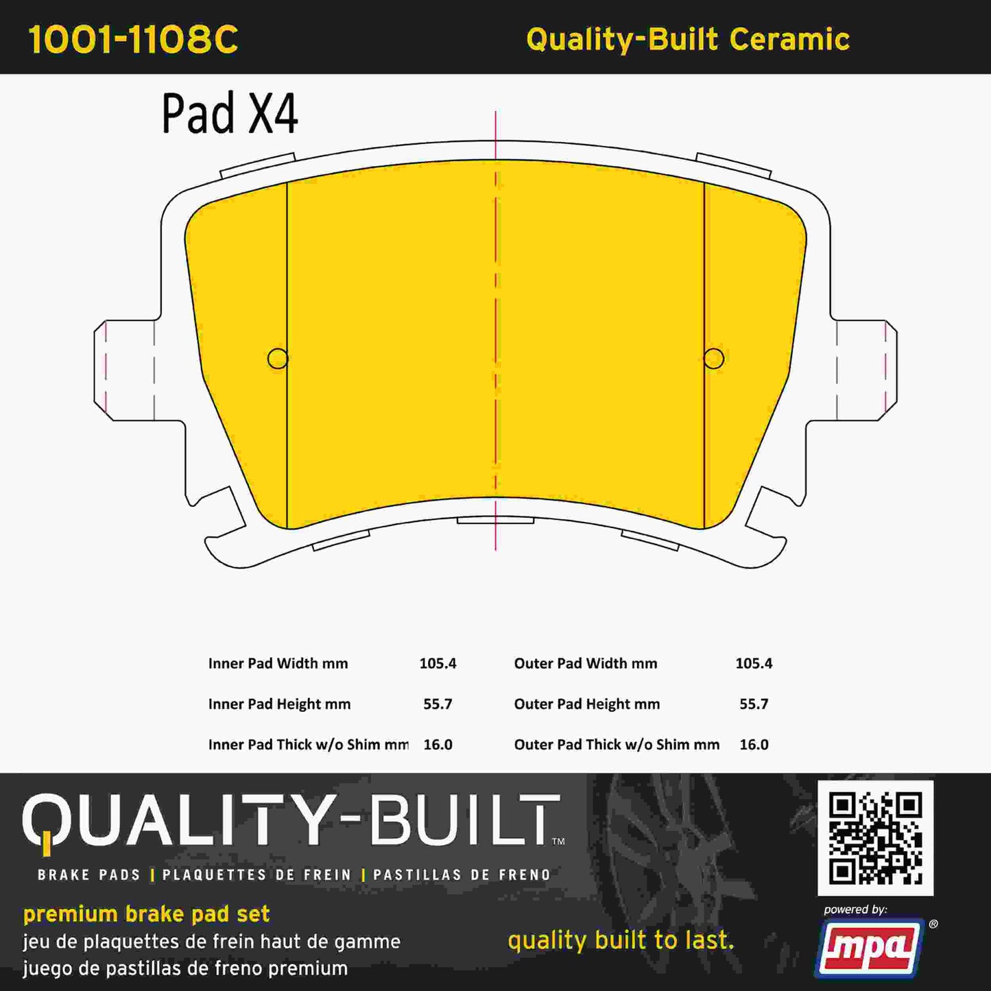 Quality-Built Quality-Built Premium Ceramic Brake Pads w/ Hardware 1001-1108C