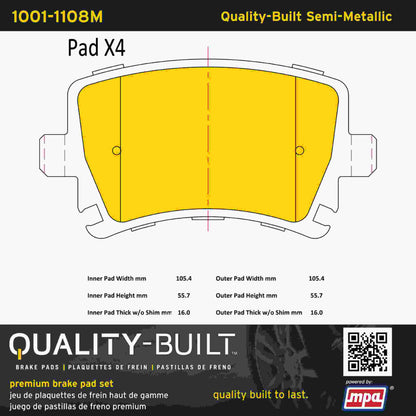Quality-Built Quality-Built Premium Semi-Metallic Brake Pads w/ Hardware 1001-1108M