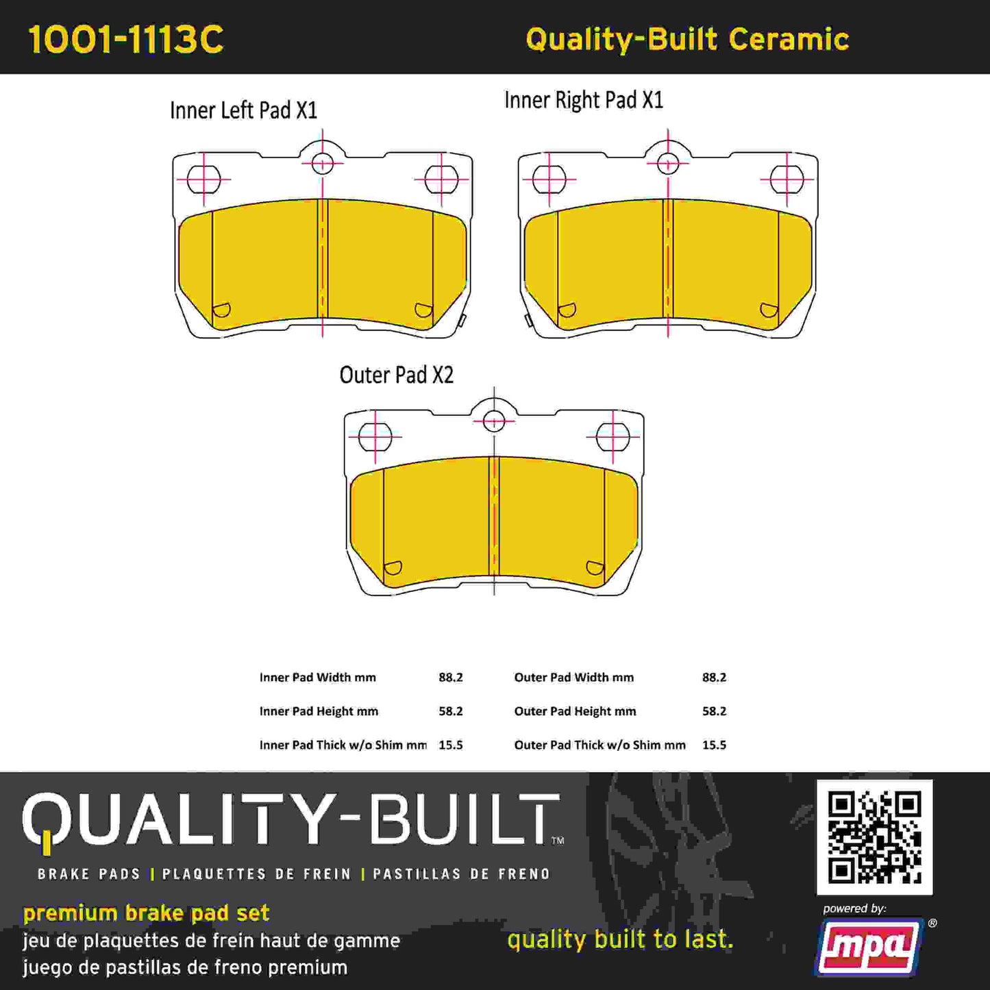 Quality-Built Quality-Built Premium Ceramic Brake Pads w/ Hardware 1001-1113C