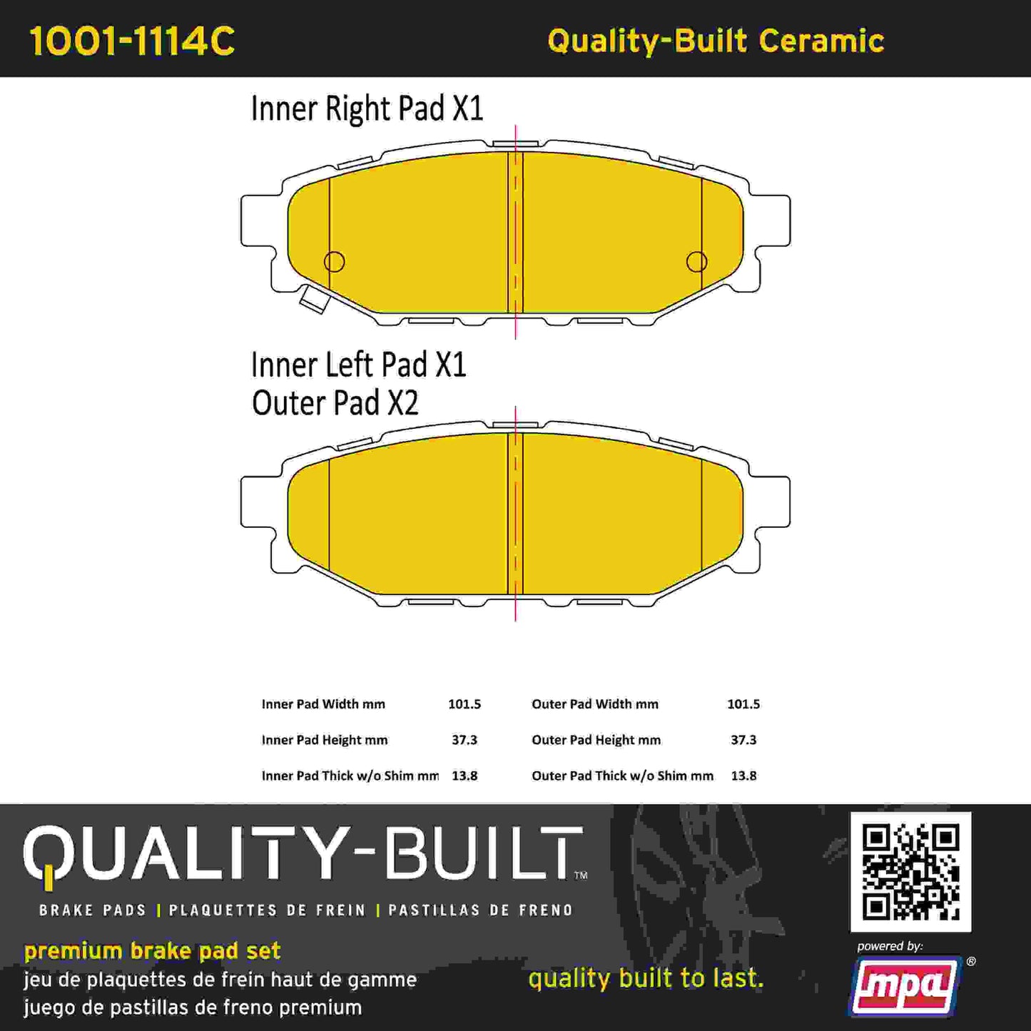 Quality-Built Quality-Built Premium Ceramic Brake Pads w/ Hardware 1001-1114C