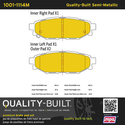 Quality-Built Quality-Built Premium Semi-Metallic Brake Pads w/ Hardware 1001-1114M