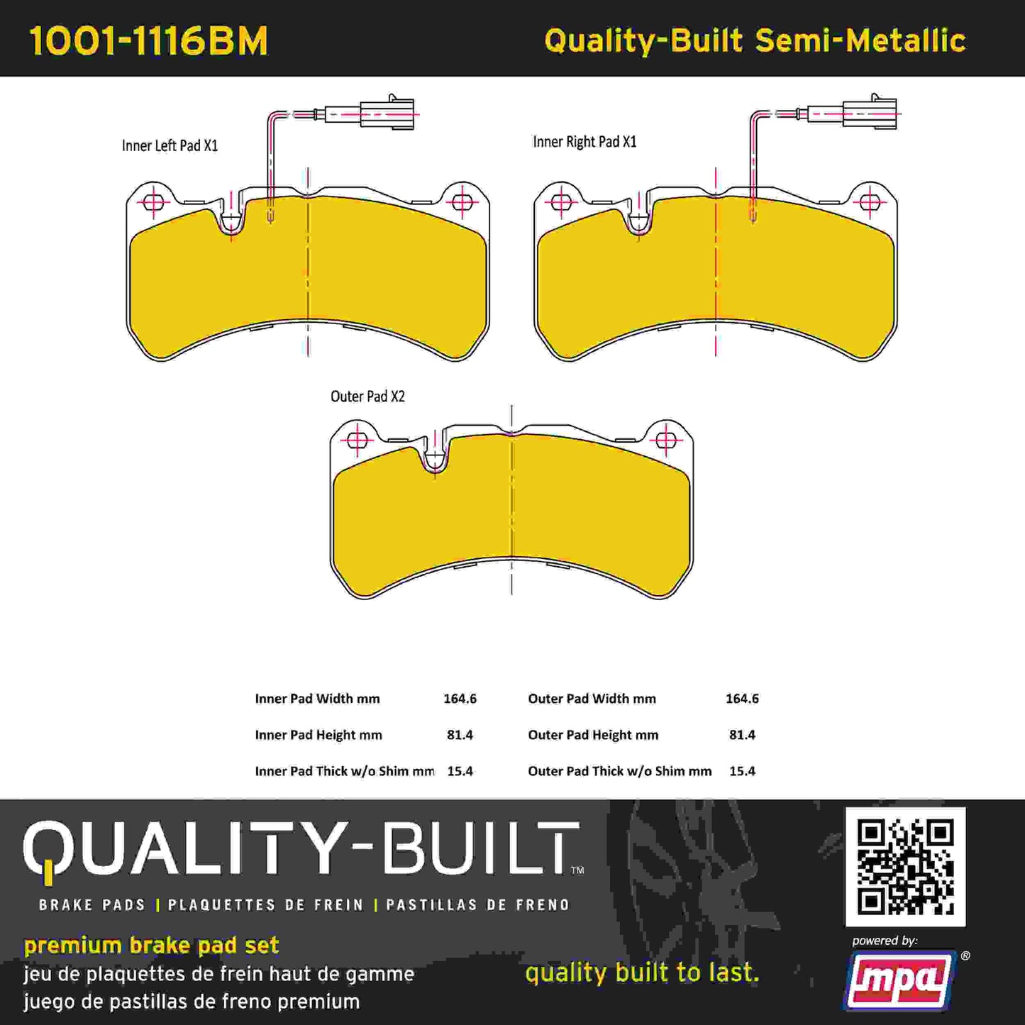 Quality-Built Quality-Built Premium Semi-Metallic Brake Pads 1001-1116BM