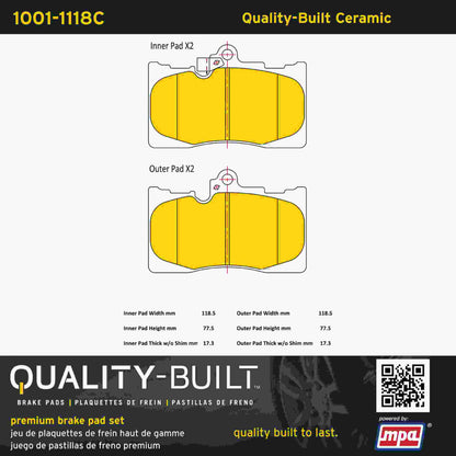 Quality-Built Quality-Built Premium Ceramic Brake Pads w/ Hardware 1001-1118C