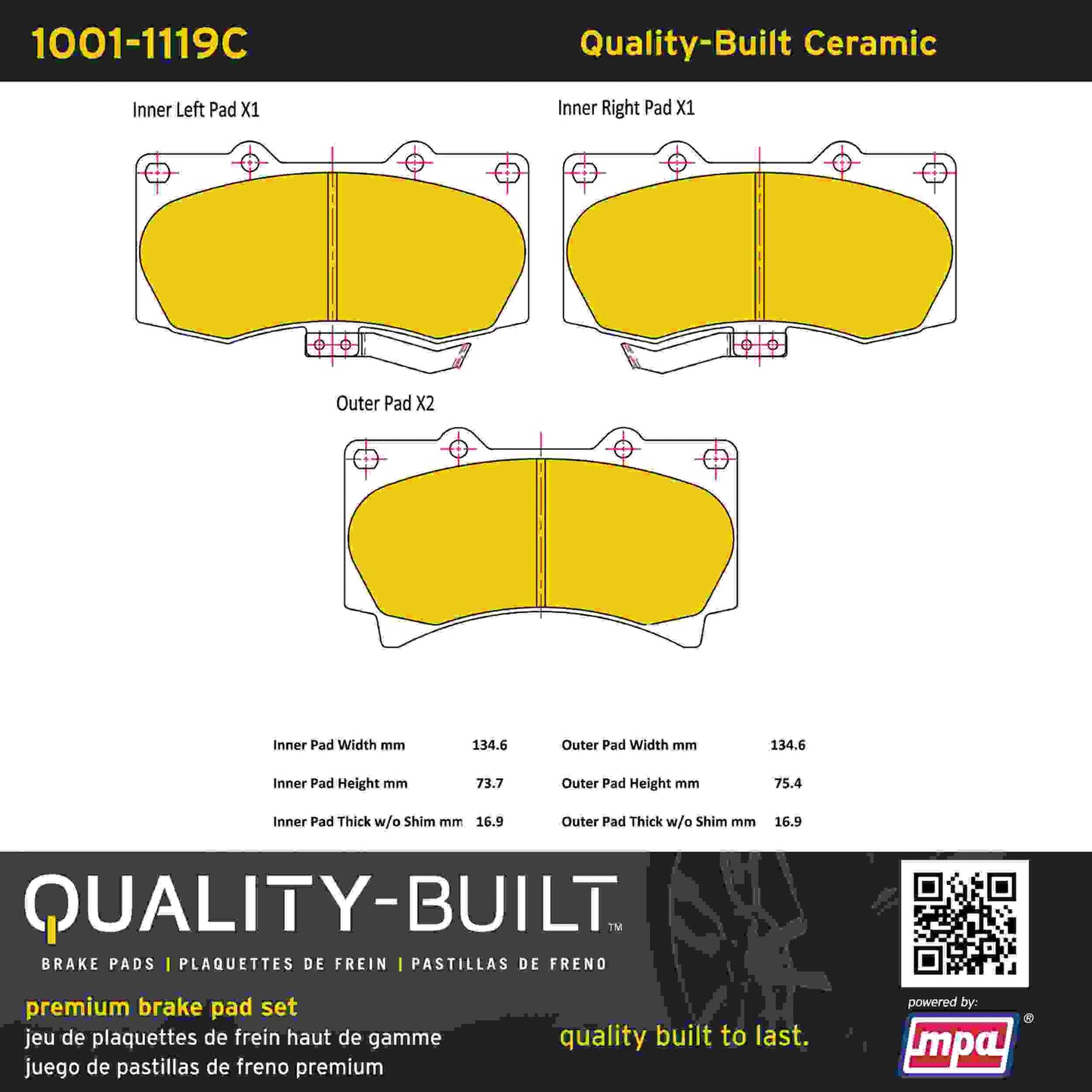 Quality-Built Quality-Built Premium Ceramic Brake Pads w/ Hardware 1001-1119C
