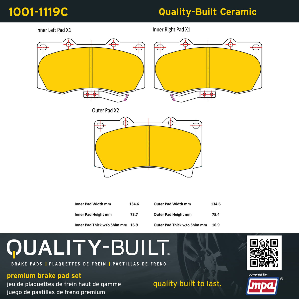 Quality-Built Quality-Built Premium Ceramic Brake Pads w/ Hardware 1001-1119C