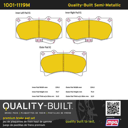 Quality-Built Quality-Built Premium Semi-Metallic Brake Pads w/ Hardware 1001-1119M