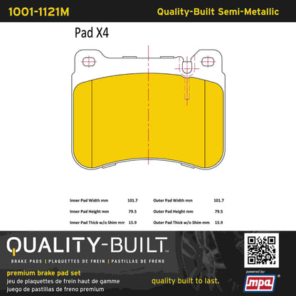 Quality-Built Quality-Built Premium Semi-Metallic Brake Pads w/ Hardware 1001-1121M