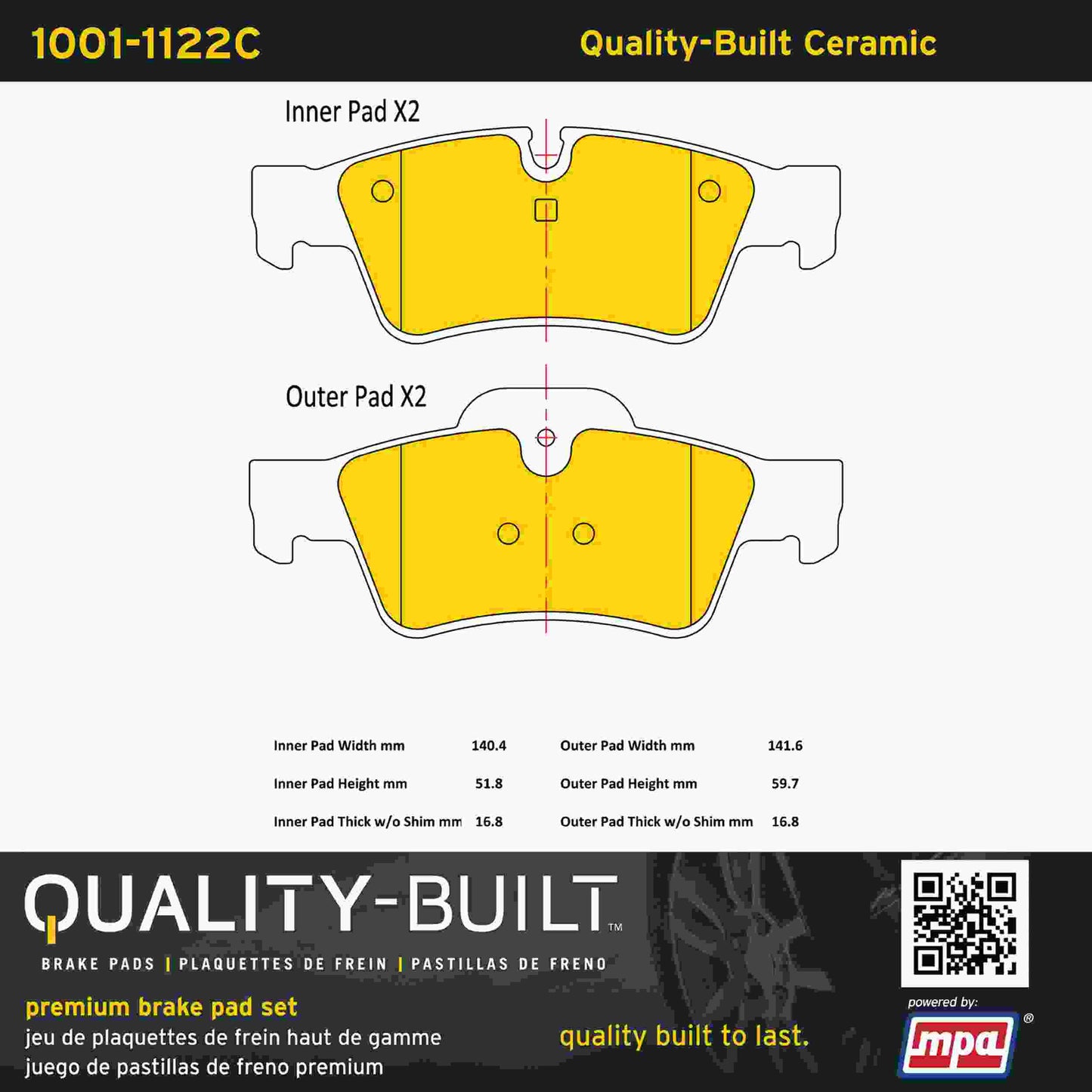 Quality-Built Quality-Built Premium Ceramic Brake Pads w/ Hardware 1001-1122C