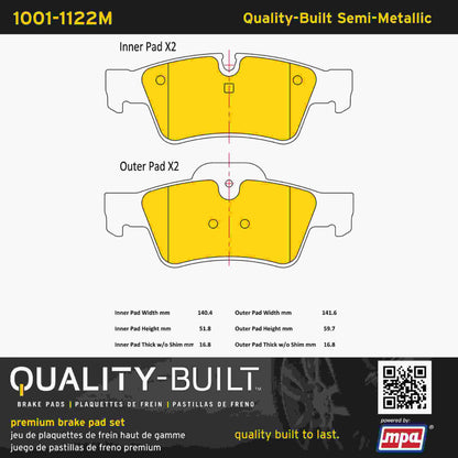 Quality-Built Quality-Built Premium Semi-Metallic Brake Pads w/ Hardware 1001-1122M