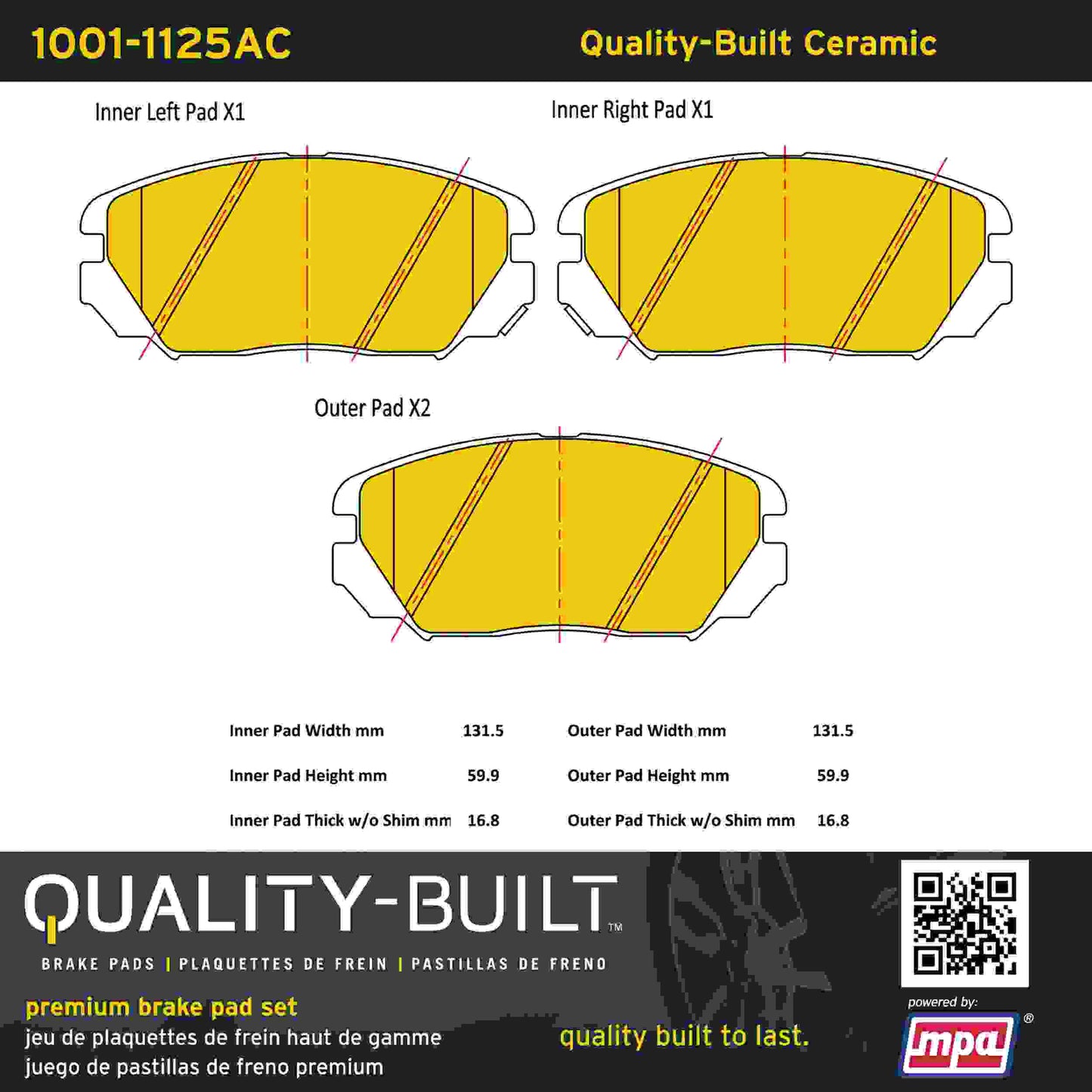 Quality-Built Quality-Built Premium Ceramic Brake Pads w/ Hardware 1001-1125AC