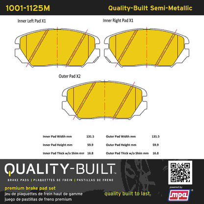 Quality-Built Quality-Built Premium Semi-Metallic Brake Pads w/ Hardware 1001-1125M