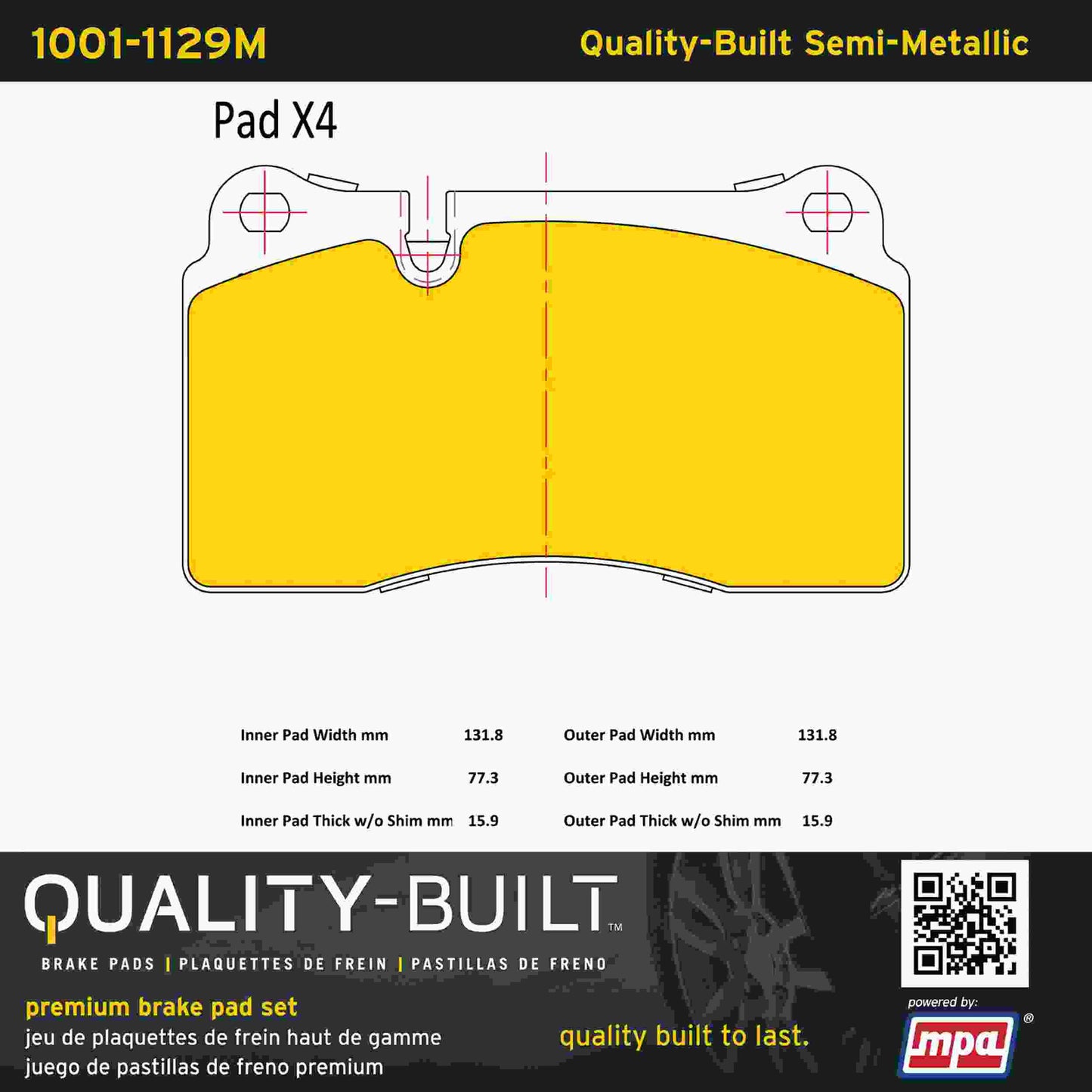 Quality-Built Quality-Built Premium Semi-Metallic Brake Pads w/ Hardware 1001-1129M