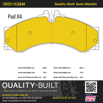 Quality-Built Quality-Built Premium Semi-Metallic Brake Pads 1001-1136M