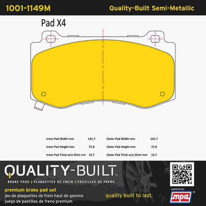 Quality-Built Quality-Built Premium Semi-Metallic Brake Pads w/ Hardware 1001-1149M