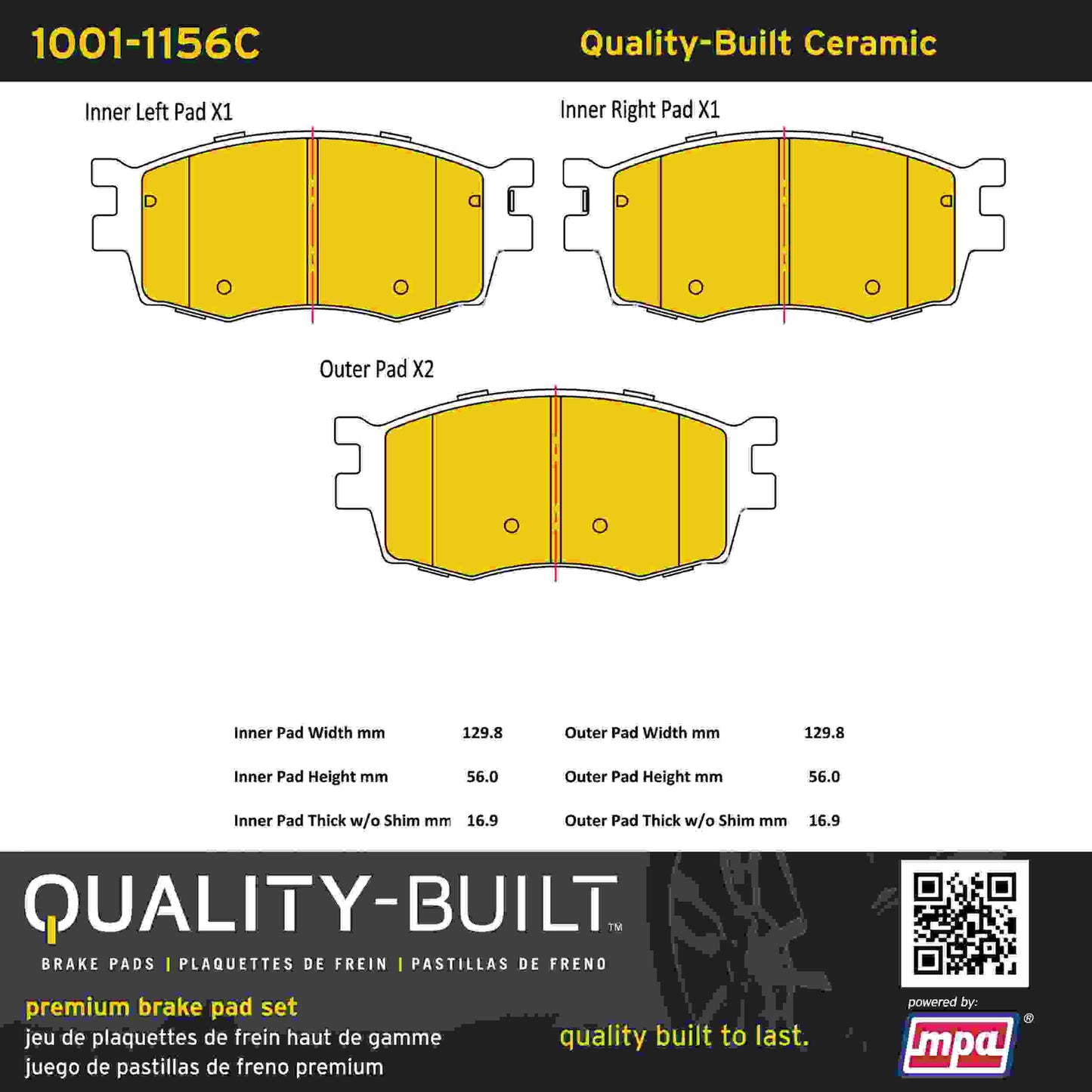 Quality-Built Quality-Built Premium Ceramic Brake Pads w/ Hardware 1001-1156C