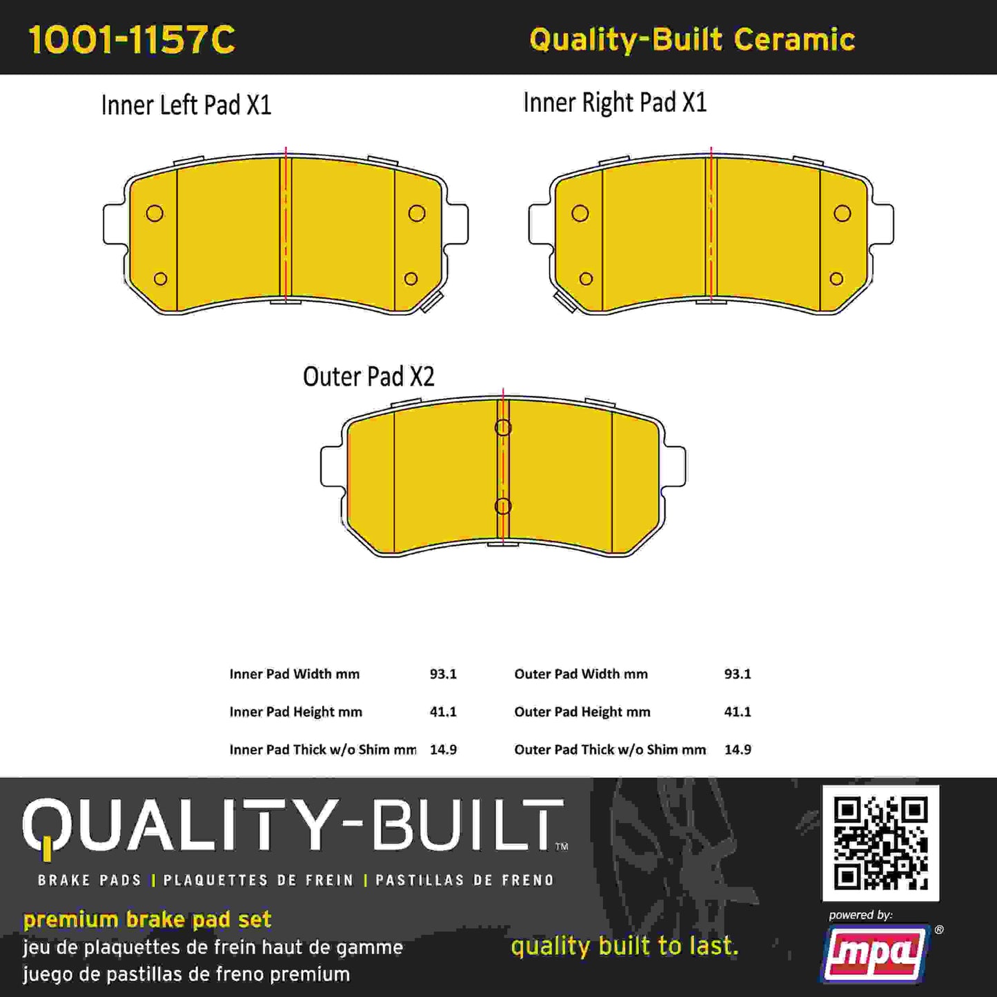 Quality-Built Quality-Built Premium Ceramic Brake Pads w/ Hardware 1001-1157C