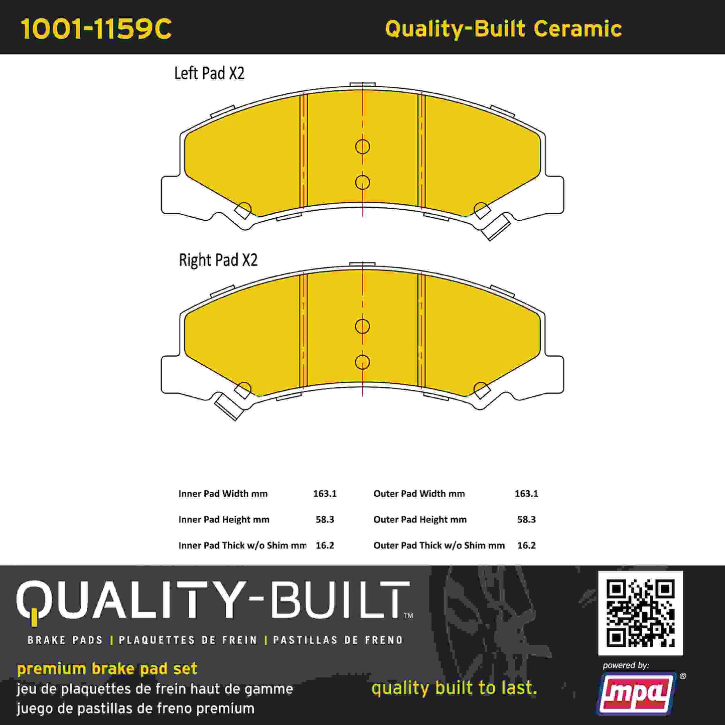 Quality-Built Quality-Built Premium Ceramic Brake Pads w/ Hardware 1001-1159C