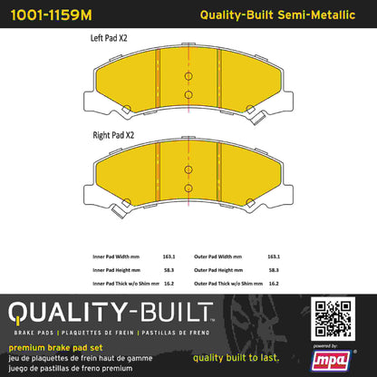 Quality-Built Quality-Built Premium Semi-Metallic Brake Pads w/ Hardware 1001-1159M
