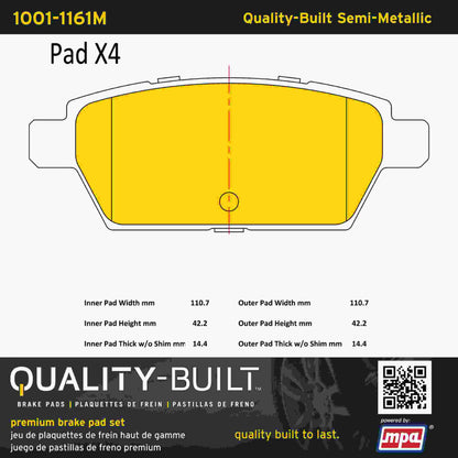 Quality-Built Quality-Built Premium Semi-Metallic Brake Pads w/ Hardware 1001-1161M