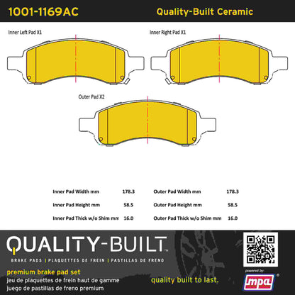 Quality-Built Quality-Built Premium Ceramic Brake Pads w/ Hardware 1001-1169AC