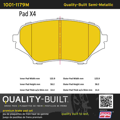Quality-Built Quality-Built Premium Semi-Metallic Brake Pads w/ Hardware 1001-1179M