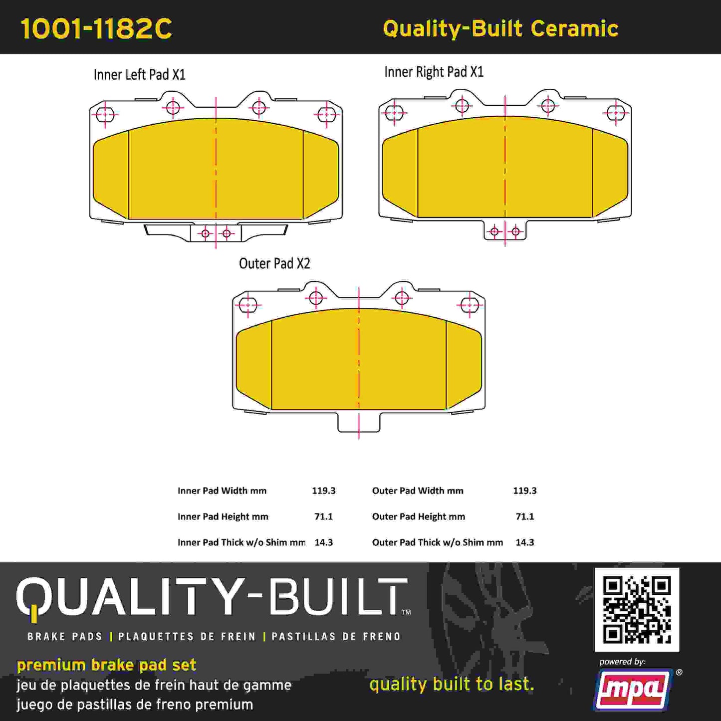 Quality-Built Quality-Built Premium Ceramic Brake Pads w/ Hardware 1001-1182C