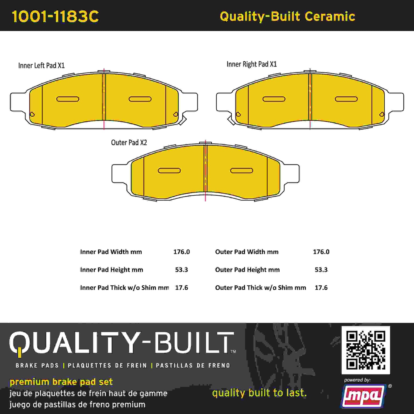 Quality-Built Quality-Built Premium Ceramic Brake Pads w/ Hardware 1001-1183C