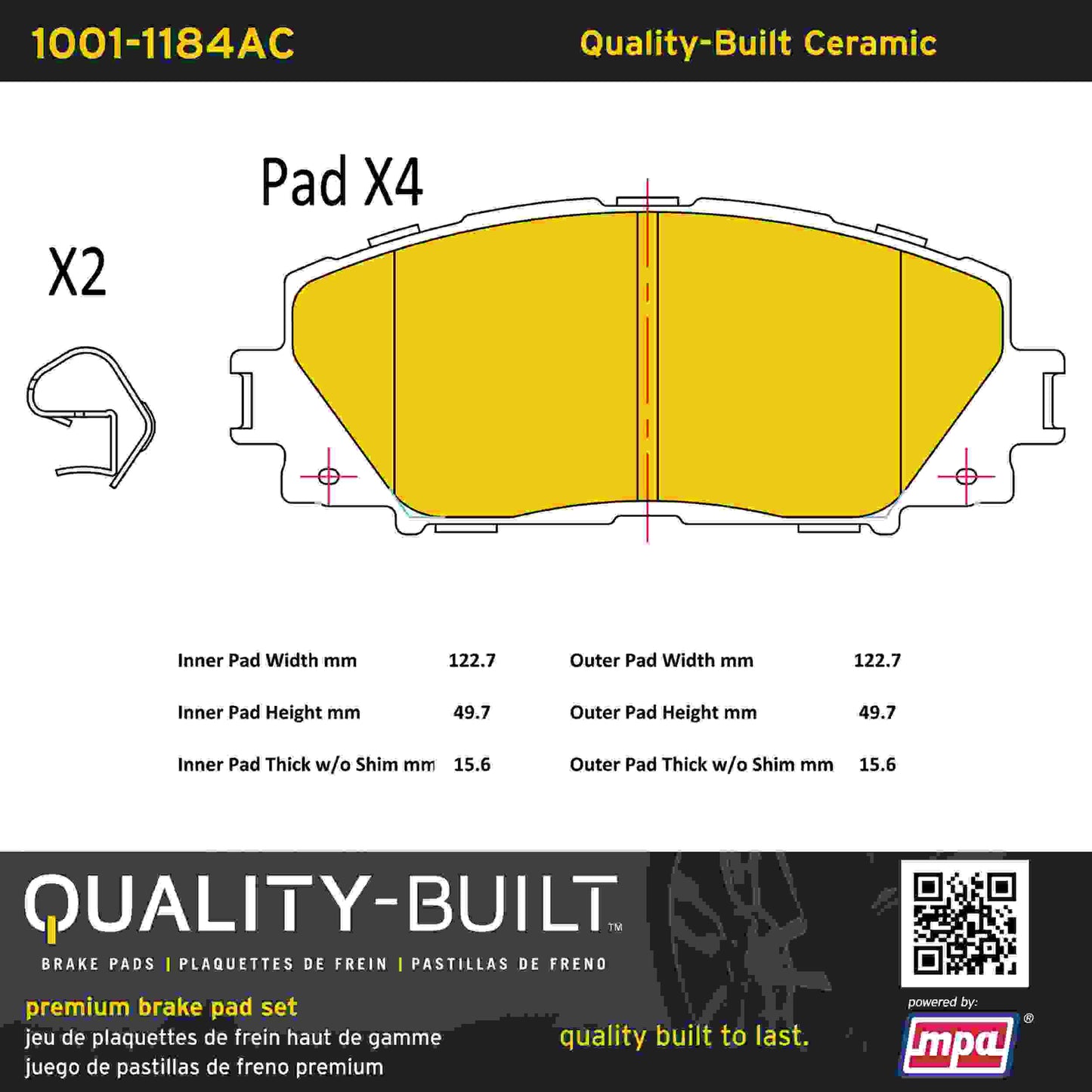 Quality-Built Quality-Built Premium Ceramic Brake Pads w/ Hardware 1001-1184AC