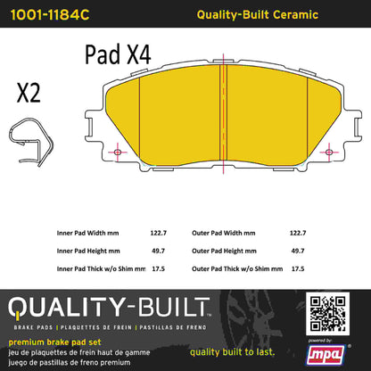 Quality-Built Quality-Built Premium Ceramic Brake Pads w/ Hardware 1001-1184C