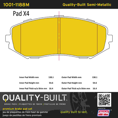 Quality-Built Quality-Built Premium Semi-Metallic Brake Pads w/ Hardware 1001-1188M