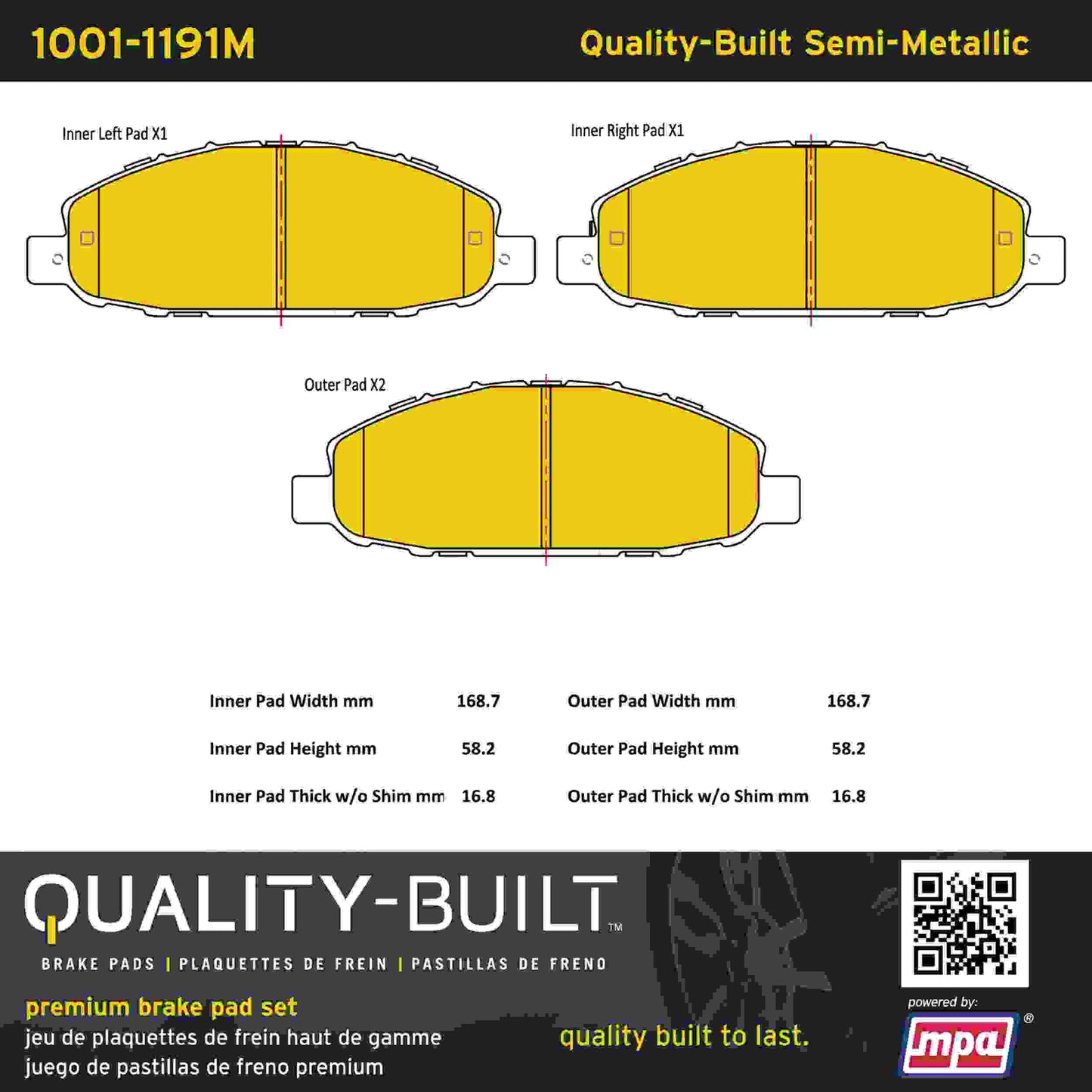Quality-Built Quality-Built Premium Semi-Metallic Brake Pads 1001-1191M