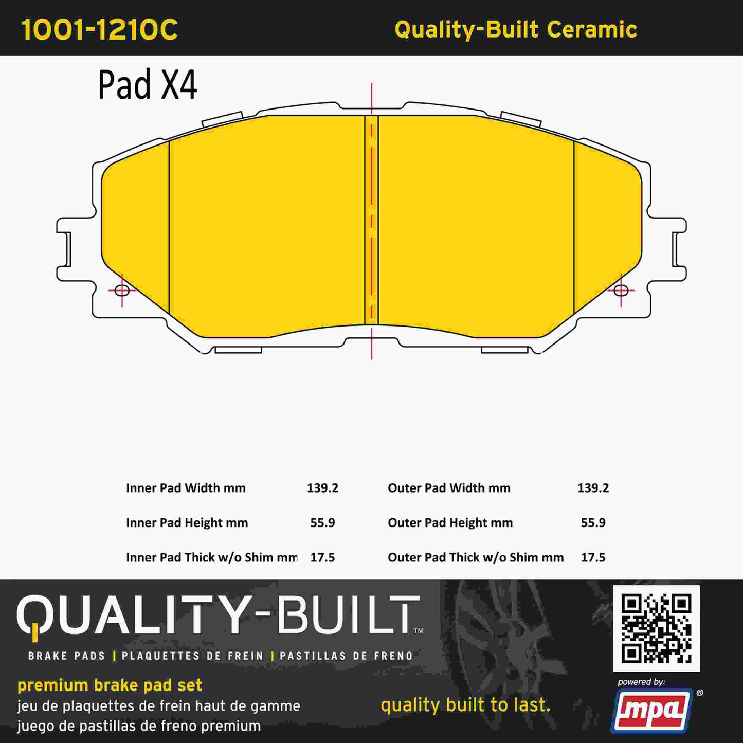 Quality-Built Quality-Built Premium Ceramic Brake Pads w/ Hardware 1001-1210C