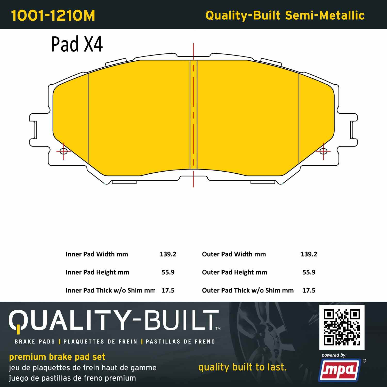 Quality-Built Quality-Built Premium Semi-Metallic Brake Pads w/ Hardware 1001-1210M