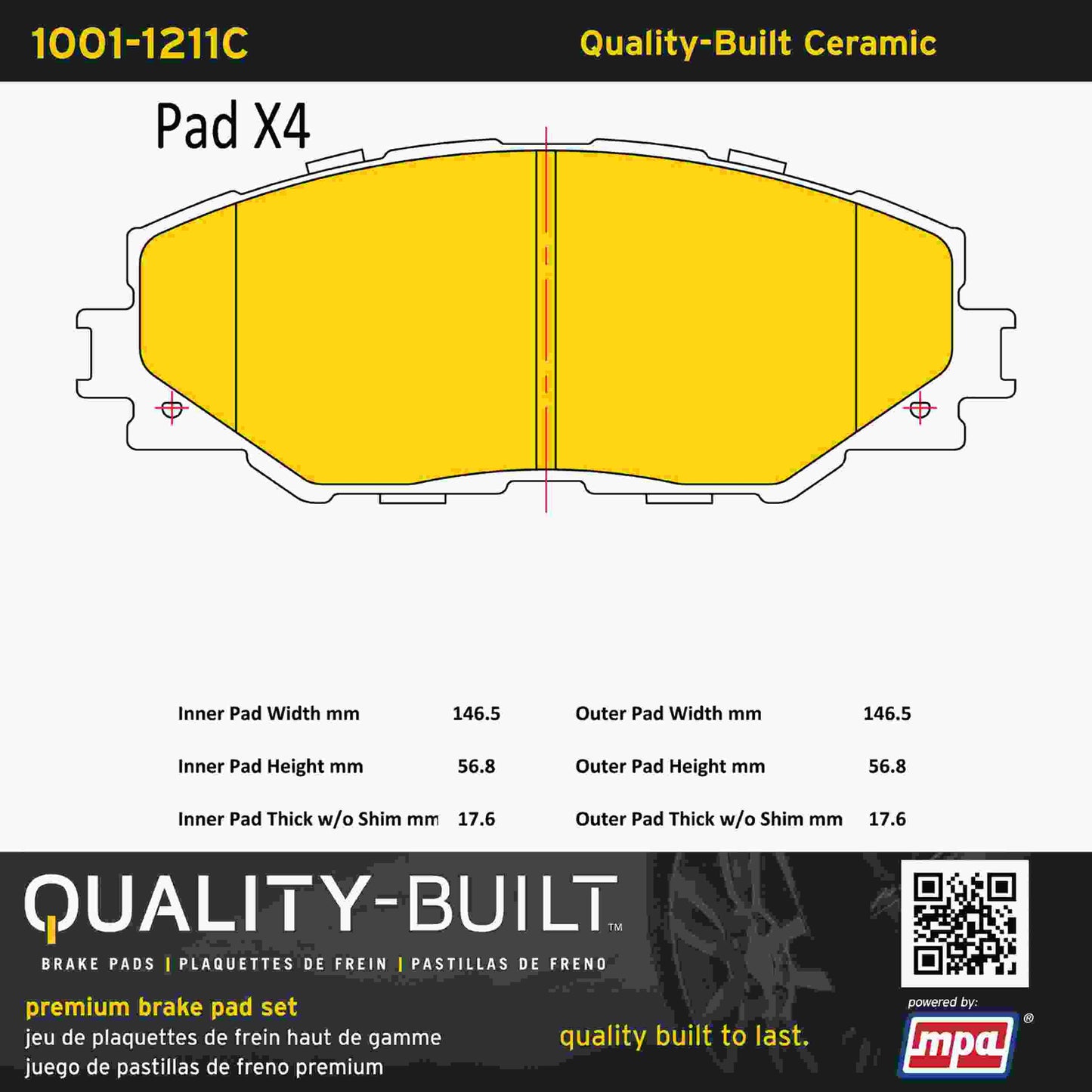 Quality-Built Quality-Built Premium Ceramic Brake Pads w/ Hardware 1001-1211C