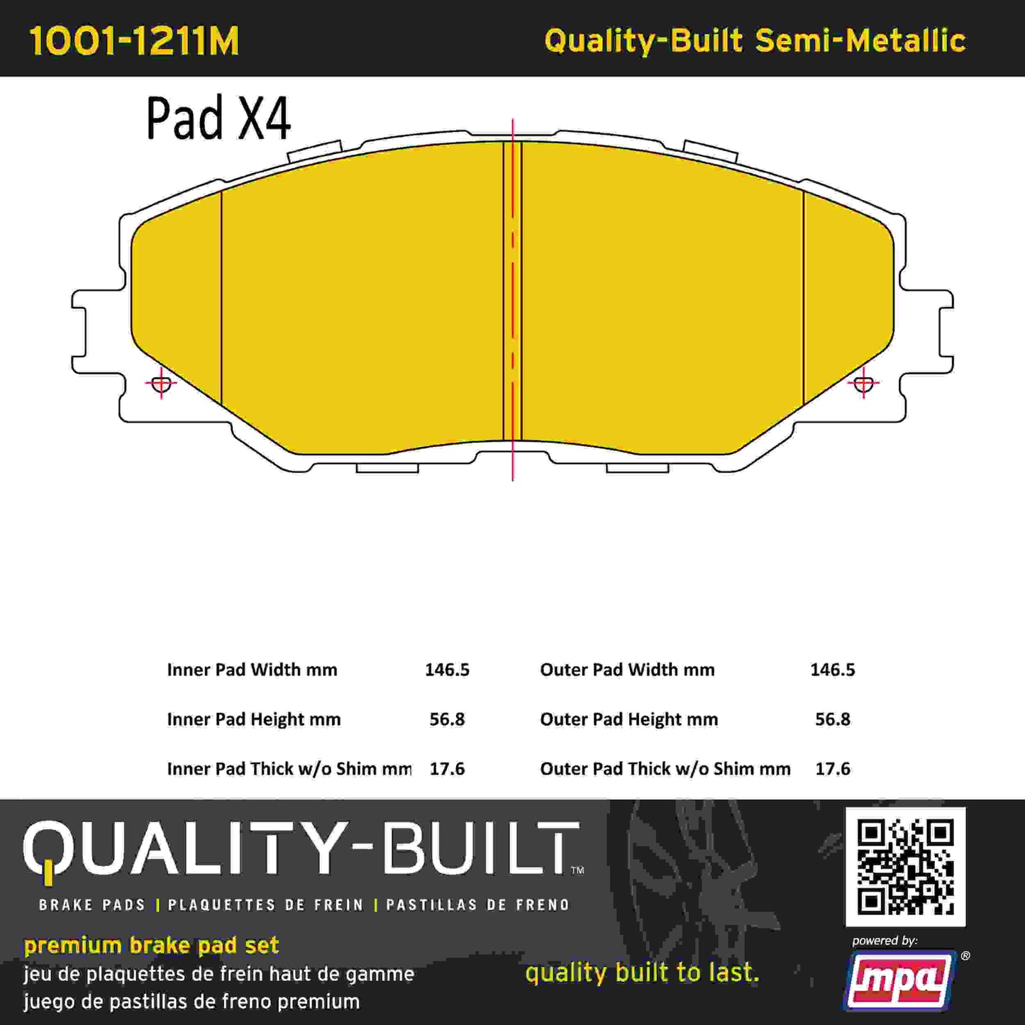 Quality-Built Quality-Built Premium Semi-Metallic Brake Pads w/ Hardware 1001-1211M