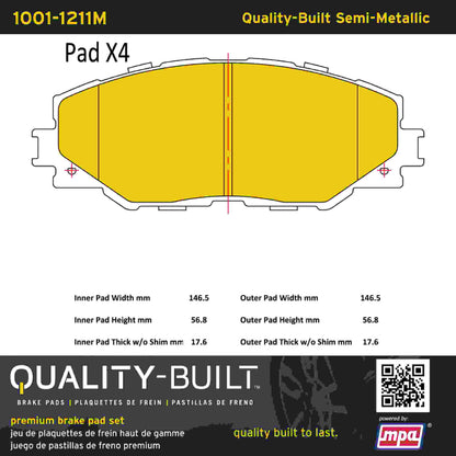 Quality-Built Quality-Built Premium Semi-Metallic Brake Pads w/ Hardware 1001-1211M