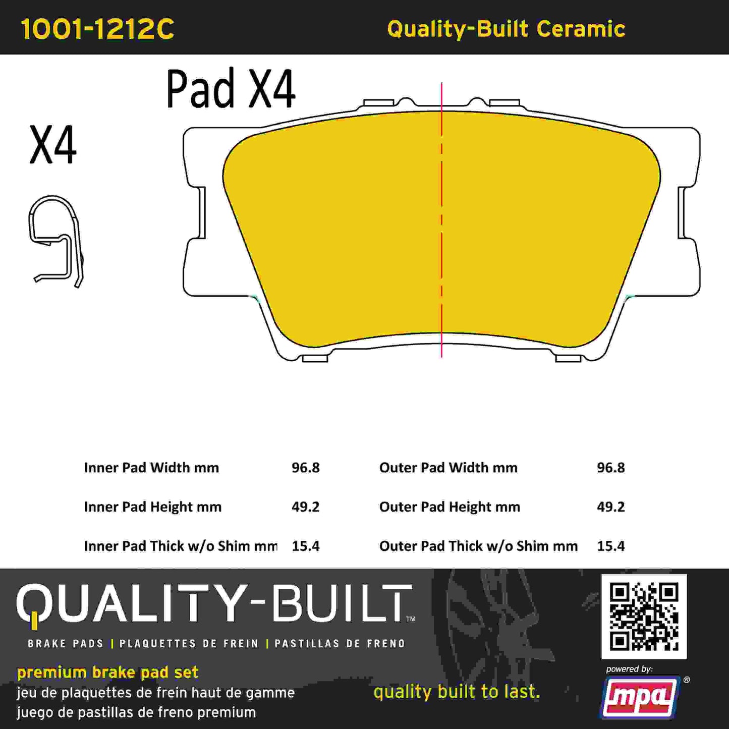 Quality-Built Quality-Built Premium Ceramic Brake Pads w/ Hardware 1001-1212C