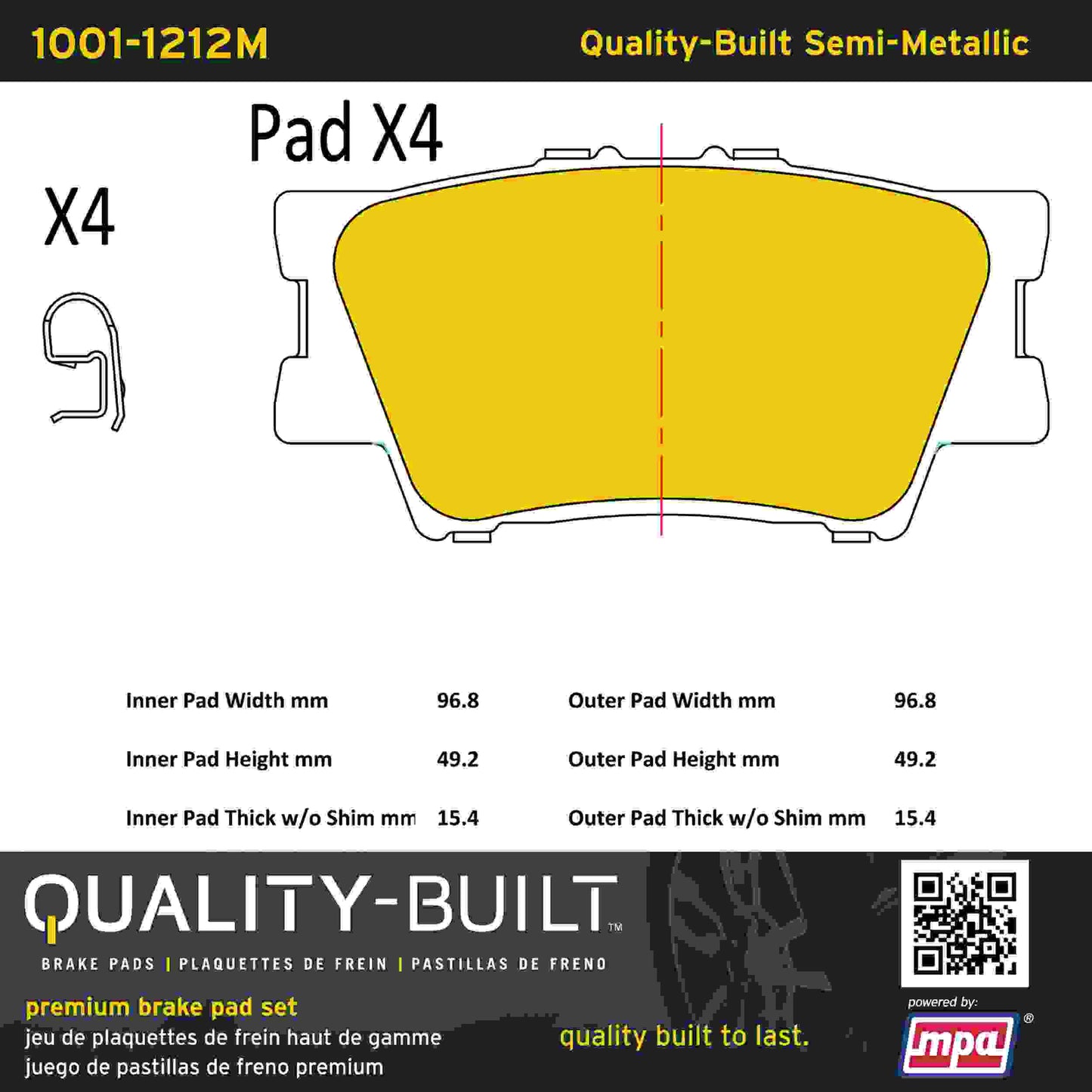 Quality-Built Quality-Built Premium Semi-Metallic Brake Pads w/ Hardware 1001-1212M