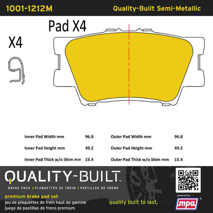 Quality-Built Quality-Built Premium Semi-Metallic Brake Pads w/ Hardware 1001-1212M