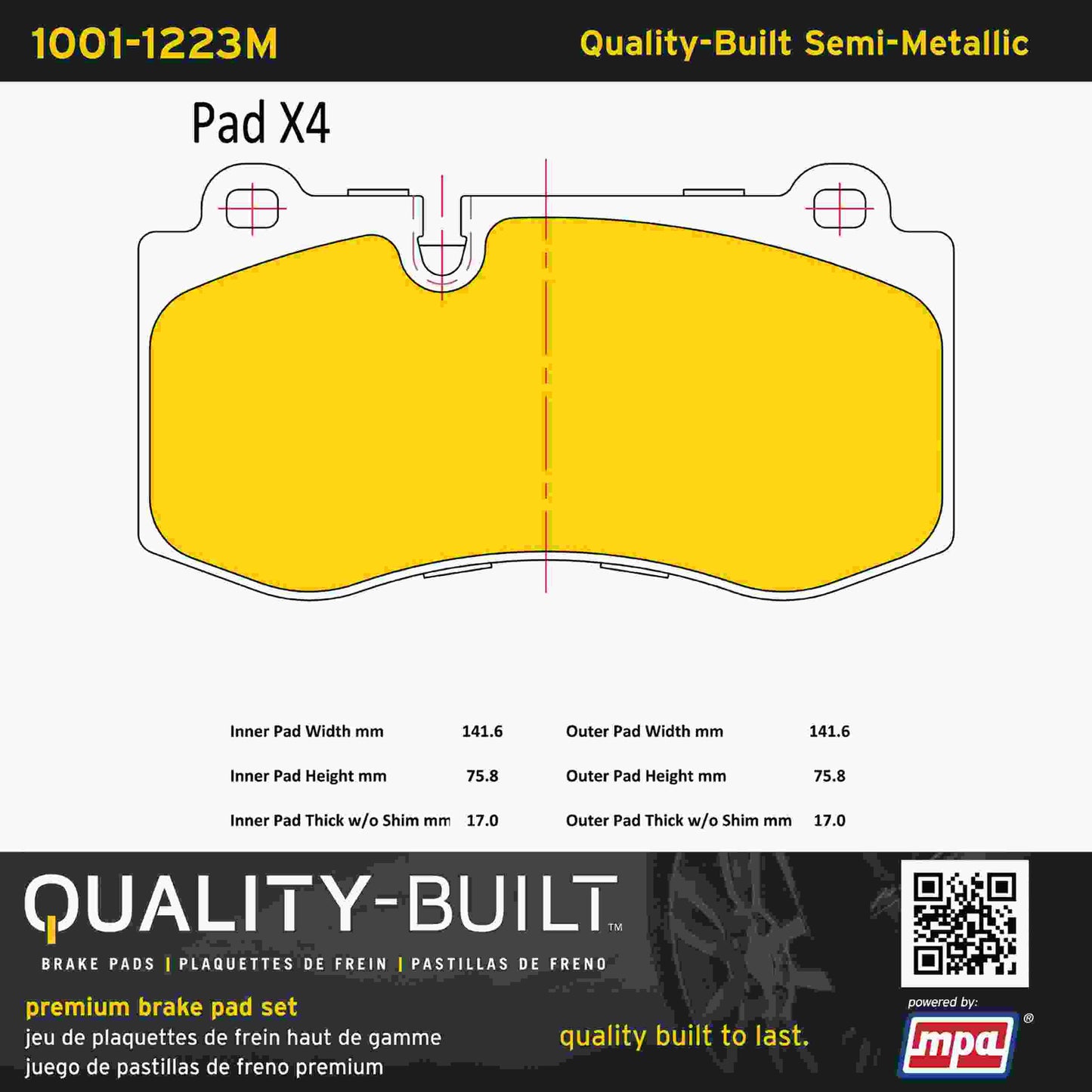 Quality-Built Quality-Built Premium Semi-Metallic Brake Pads w/ Hardware 1001-1223M