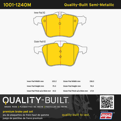 Quality-Built Quality-Built Premium Semi-Metallic Brake Pads w/ Hardware 1001-1240M